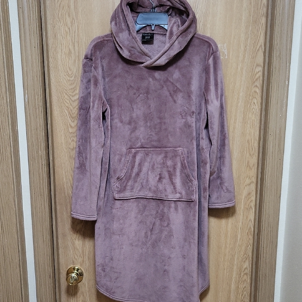 Cozy Purple Brown Hooded Fleece Tunic, 32 Heat, Size S/M